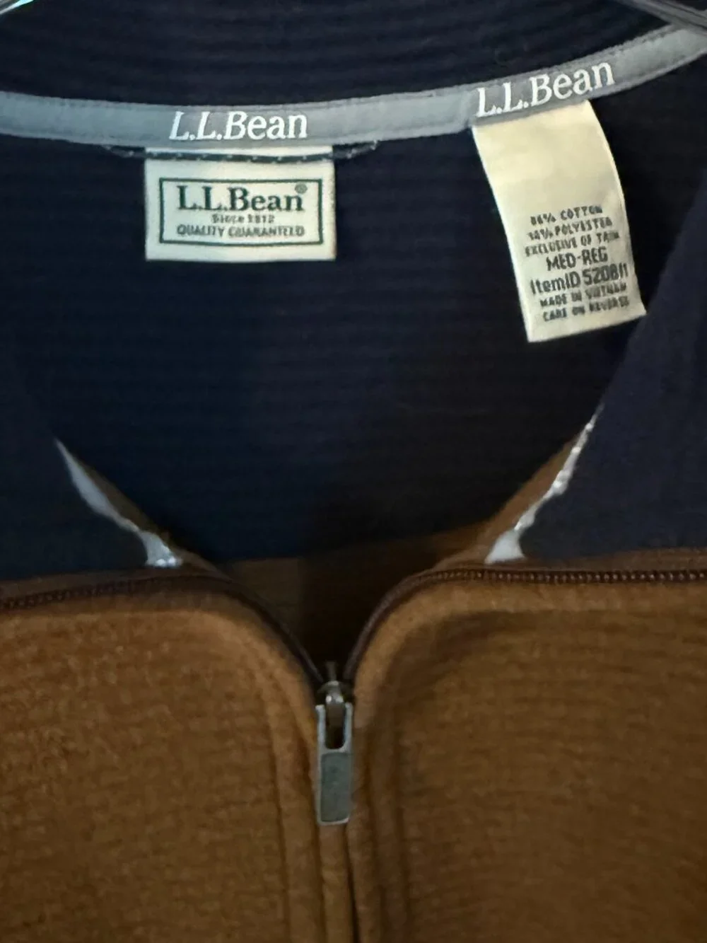 L.L. Bean Lakewashed 1/4 Zip Pullover Textured Logo Outdoor Mocha Brown - Medium